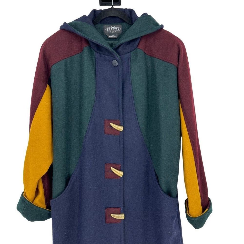 Vintage Braetan Multi Colour Duffel Coat Wool Hoodie Jacket S Preppy Academia